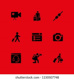 camera icon. 9 camera set with video web, security system, travel and photographer vector icons for web and mobile app