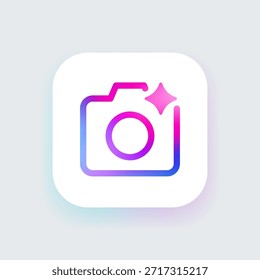Icono de cámara para capturar fotos con IA, procesamiento inteligente de Imágenes en plataformas digitales Fotografía inteligente, entrada de medios mejorada y flujos de trabajo visuales en interfaces y sistemas de contenido modernos