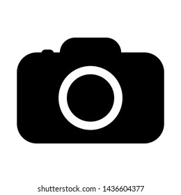 camera icon; black interchangeable lens camera shape isolated on white background. vector illustration