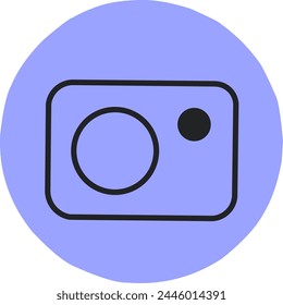 camera icon with black line isolated on bright purple background