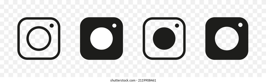 Camera icon. Black line logo of camera. Symbol or button for app, media and photo. Pictogram for social media isolated on transparent background. Vector.