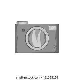 Camera icon in black monochrome style isolated on white background. Shooting symbol vector illustration