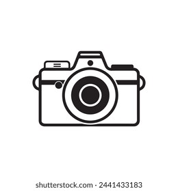 Camera icon. Black camera icon on white background. Vector illustration