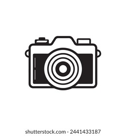 Camera icon. Black camera icon on white background. Vector illustration