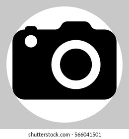Camera icon. Black icon in white circle at gray background