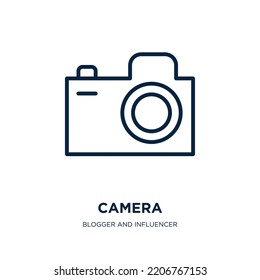 camera icon from blogger and influencer collection. Thin linear camera, picture, equipment outline icon isolated on white background. Line vector camera sign, symbol for web and mobile