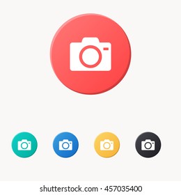 camera icon or button in flat style with long shadow, isolated vector illustration on colorful transparent background