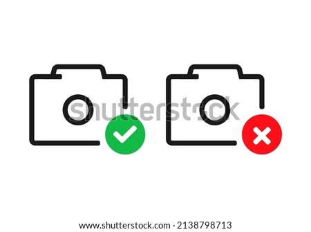 Camera icon with checkmark and cross mark. Vector illustration