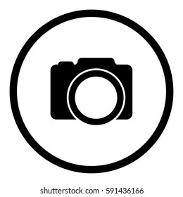 Camera icon in circle on white background