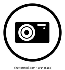 Camera icon in circle on white background