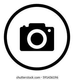 Camera icon in circle on white background