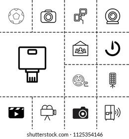 Camera icon. collection of 13 camera filled and outline icons such as clapper board, soft box, photo, intercom, movie tape. editable camera icons for web and mobile.