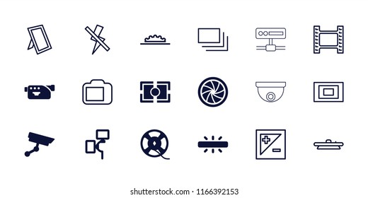 Camera icon. collection of 18 camera filled and outline icons such as movie tape, light exposure, burst, no flash, photo. editable camera icons for web and mobile.