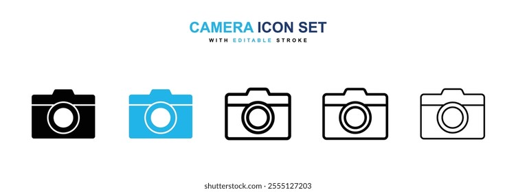 Camera icon collection in black and blue colors