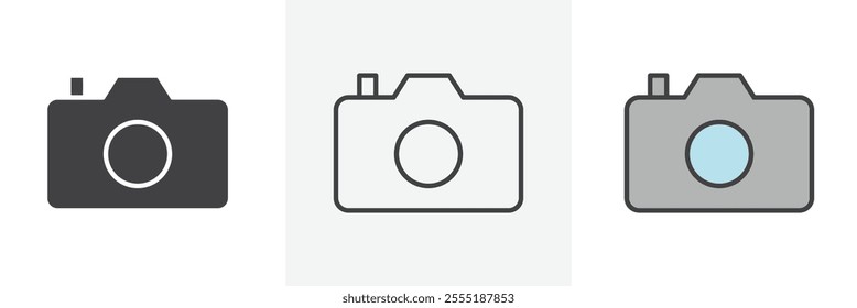 Camera icon collection in black and colored style.