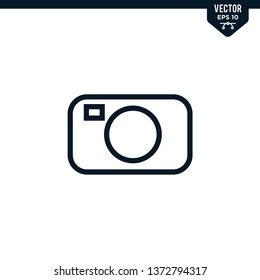Camera icon collection in outlined or line art style, editable stroke vector