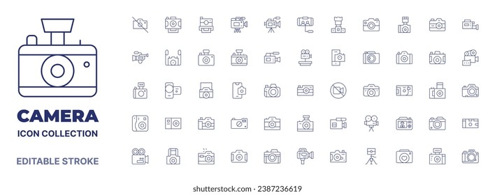 Camera icon collection. Thin line icon. Editable stroke. Editable stroke. Camera icons for web and mobile app.