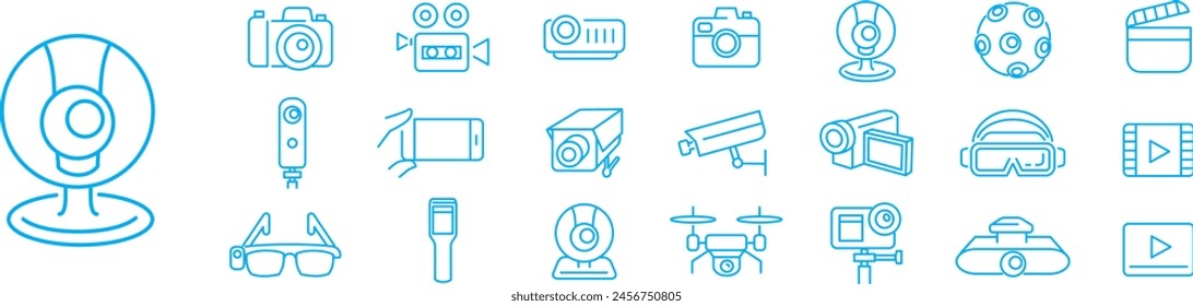 Camera icon collection vector illustration. Line icons. Editable stroke. Linear icons. 