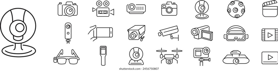 Camera icon collection vector illustration. Line icons. Editable stroke. Linear icons. 