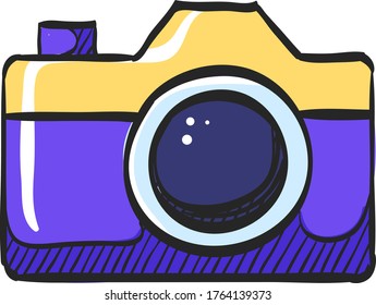 Camera icon in color drawing. Digital photography snapshot
