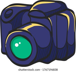 Camera icon in color drawing. Digital photography professional photographer SLR
