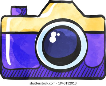 Camera icon in color drawing. Digital photography snapshot
