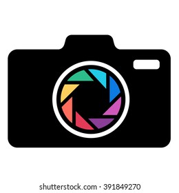 Camera icon with colorful lens.