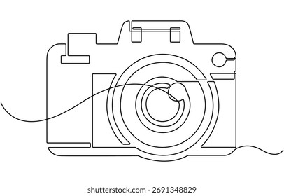 Icono de cámara en estilo de línea de animación continua.