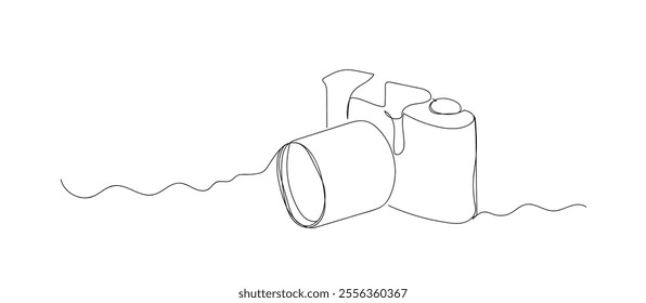 Camera icon in continuous line drawing style. Line art of photo camera icon. Vector illustration. Abstract background. Hand made vector not AI