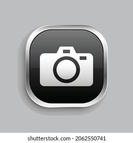 camera icon design. Glossy Button style rounded rectangle isolated on gray background.. Vector illustration