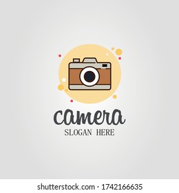 Camera icon design, retro camera logo, Illustration vector on a dot circle style.