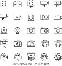 Camera icon design with various design shapes, with a black outline style