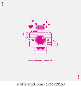 Vector de diseño de icono de cámara,Iconos de casamiento Cámara Amor con estilo relleno de contorno,Icono de corazón ilustración vectorial