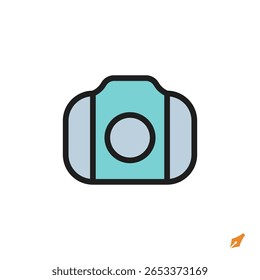 o ícone de câmera é projetado em um estilo visualmente atraente e facilmente reconhecível. É adequado para várias necessidades visuais, como aplicativos, apresentações, mídia digital ou outros projetos de design gráfico.
