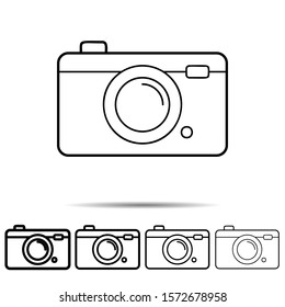 Camera icon in different shapes. Simple thin line, outline vector of camp icons for ui and ux, website or mobile application