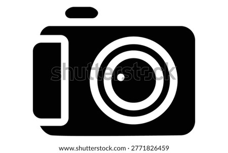 Camera icon displayed as a bold black graphic symbol representing professional photography and digital image capture for creative design projects.