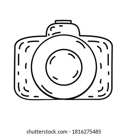 Camera Icon. Doodle Hand Drawn or Black Outline Icon Style