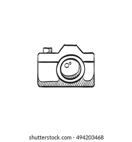 Camera icon in doodle sketch lines. Digital photography snapshot