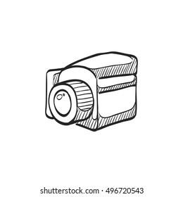Camera icon in doodle sketch lines. Vintage retro photography photo mechanical analog film shooting medium format