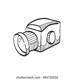 Camera icon in doodle sketch lines. Vintage retro photography photo mechanical analog film shooting medium format