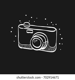 Camera icon in doodle sketch lines. Digital photography snapshot
