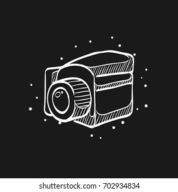 Camera icon in doodle sketch lines. Vintage retro photography photo mechanical analog film shooting medium format