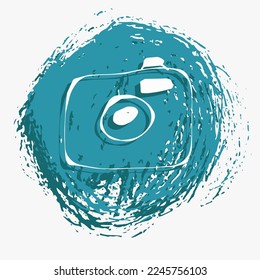 Camera. Icon drawn with a line on an abstract blur background. vector