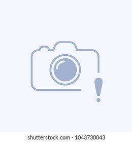 Camera icon with exclamation mark. Camera icon and alert, error, alarm, danger concept. Vector icon
