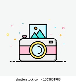 Camera icon in filled outline style for decorated in summer poster and social media banner. 