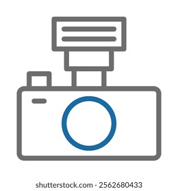 Camera icon with flash. Concept of photography, imaging, and visual media.
