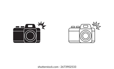 Camera icon with flash effect with transparent background
