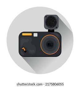 Camera icon with flash on a white background. Vector illustration.