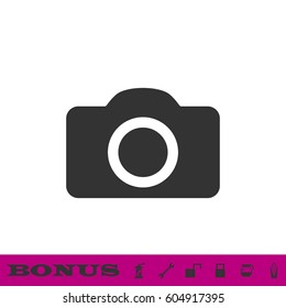 Camera icon flat. Black pictogram on white background. Vector illustration symbol and bonus button