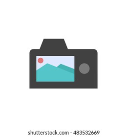 Camera icon in flat color style. Photography picture electronic imaging